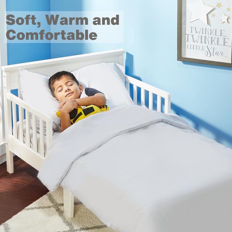 EVERYDAY KIDS طقم سرير للأطفال 4 قطع - يشمل لحاف، شريحة مسطحة، شريحة ملائمة وغطاء وسادة - رمادي سادة - Image 4